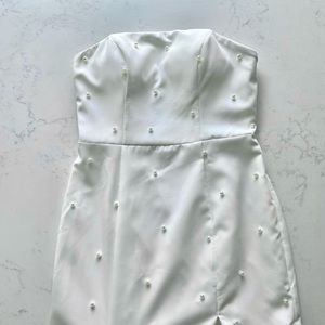 Strapless Beaded Ivory Wedding Gown with Leg Slit